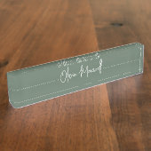 Moss Green Sketched Cursive Script Name Desk Name Naambordje (Zijkant)
