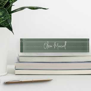 Moss Green Sketched Cursive Script Name Desk Name Naambordje