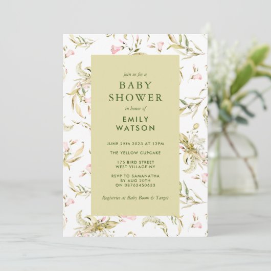 Moss Green Spring Wildflower Baby shower Kaart (Staand voorkant)