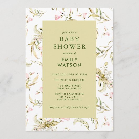 Moss Green Spring Wildflower Baby shower Kaart (Voorkant)