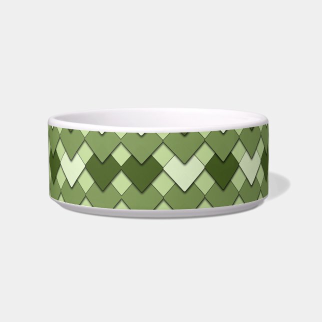 Moss Green Square and Diamond Harlequin Pattern Voerbakje (Voorkant)