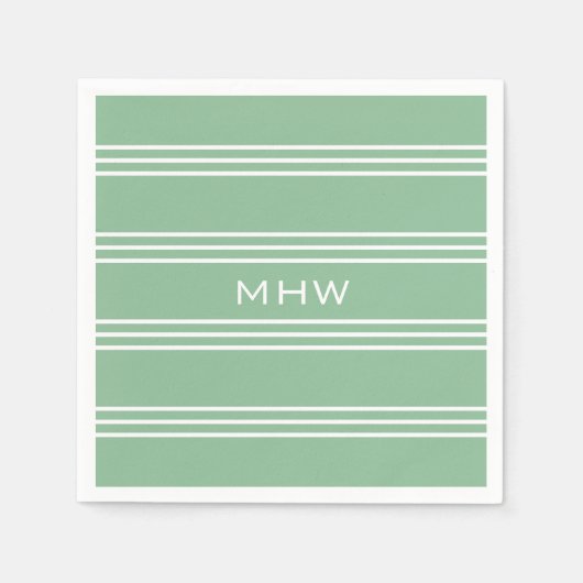 Moss Green Stripes aangepaste monogram servetten (Voorkant)