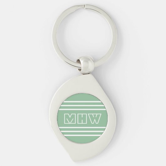 Moss Green Stripes aangepaste monogram sleutelkete Sleutelhanger (Voorkant)