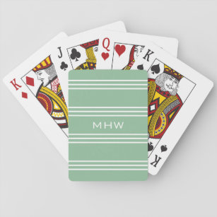 Moss Green Stripes aangepaste monogram speelkaarte Pokerkaarten