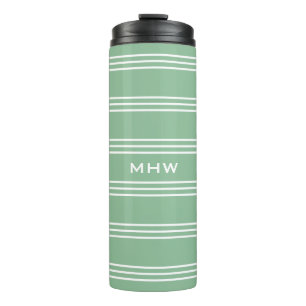 Moss Green Stripes aangepaste monogram tumbler Thermosbeker