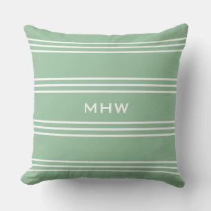 Moss Green Stripes aangepaste monogram werpt kusse Buitenkussen