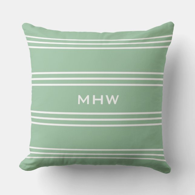 Moss Green Stripes aangepaste monogram werpt kusse Buitenkussen (Voorkant)