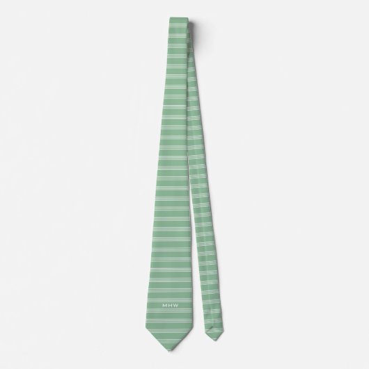 Moss Green Stripes op maat gemaakte monogram das (Voorkant)