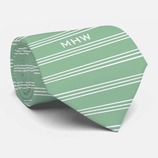Moss Green Stripes op maat gemaakte monogram das (Opgerold)