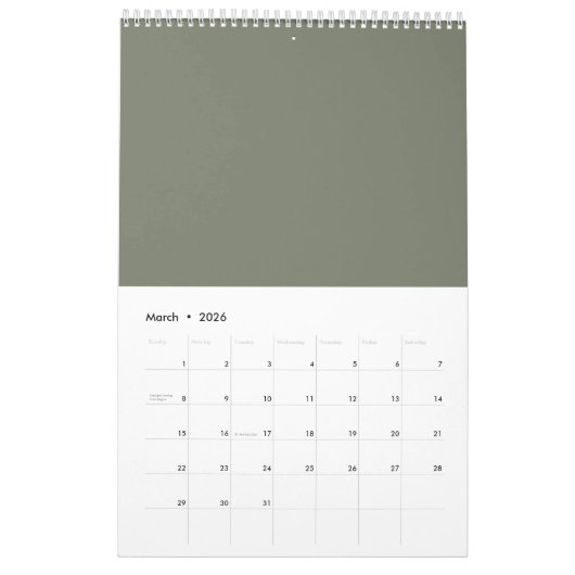 Moss Green Vertical Split Calendar – Aangepast Kalender (Mar 2026)