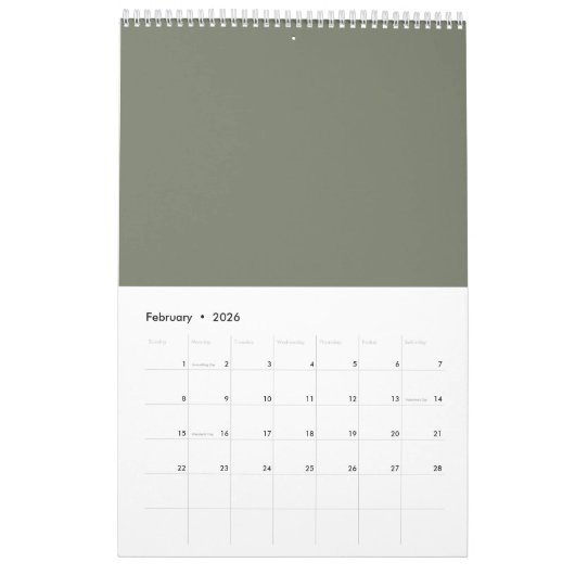 Moss Green Vertical Split Calendar – Aangepast Kalender (Feb 2026)