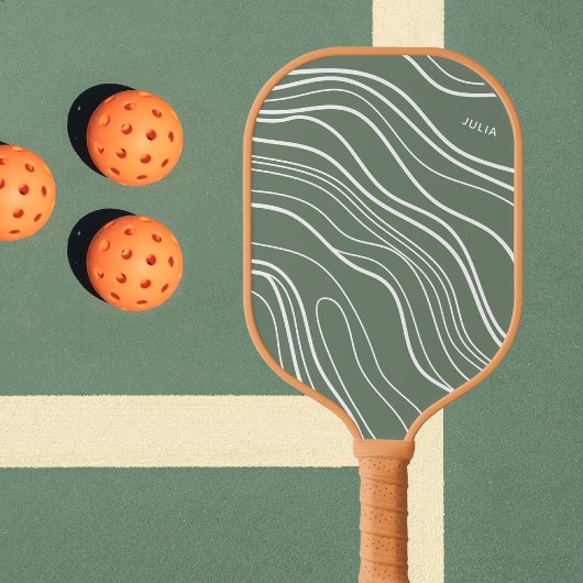 Moss Green Wave Modern gepersonaliseerd Pickleball Paddle