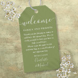 Moss Green Wedding Favoriet Welkomstmand Tas Cadeaulabel<br><div class="desc">Met kenmerkende stijlnamen kan dit elegante groene label met mos worden gepersonaliseerd met uw speciale bedankinformatie. Ontworpen door Thisnotme©</div>