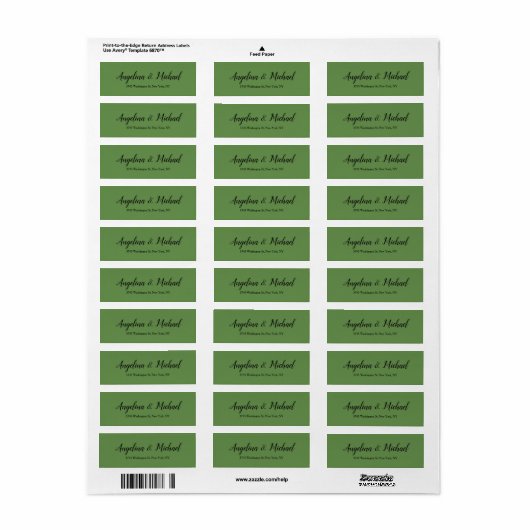 Moss Green Wedding Professional Elegant Handwrite Etiket (Full Sheet)