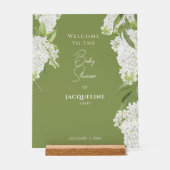 Moss Green White Floral Baby shower Welkom Acryl Bord (Voorkant)