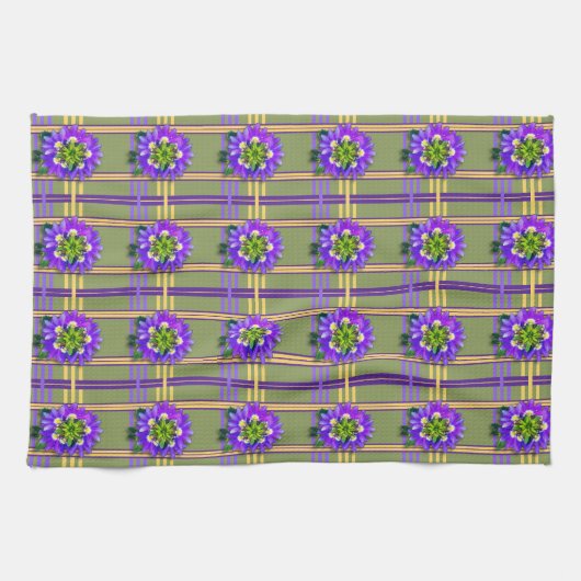 Moss Green with Purple Flowers Kitchen Towels Theedoek (Horizontaal)