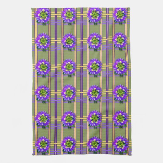 Moss Green with Purple Flowers Kitchen Towels Theedoek (Verticaal)