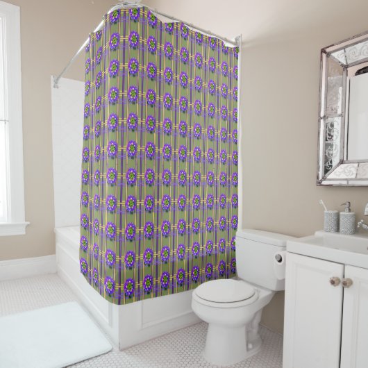 Moss Green with Purple Flowers Shower Curtain Douchegordijn (In situ)