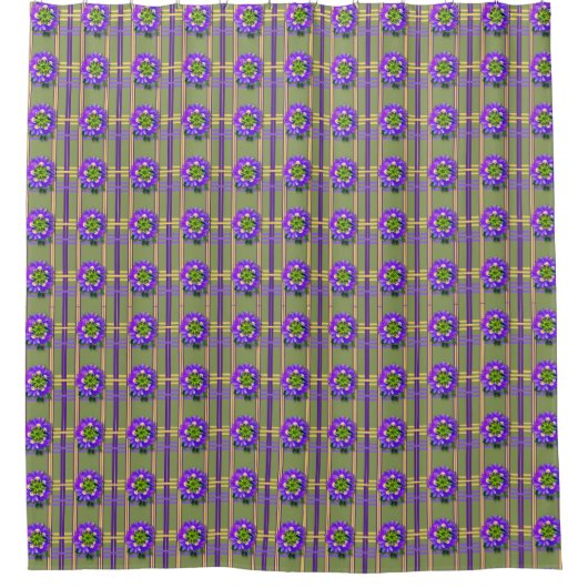 Moss Green with Purple Flowers Shower Curtain Douchegordijn (Voorkant)