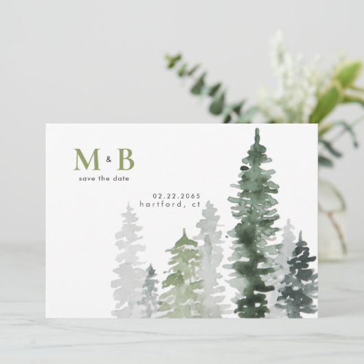 Moss Green Woodland bruiloft Save The Date (Staand voorkant)