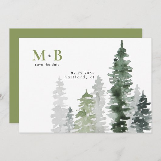 Moss Green Woodland bruiloft Save The Date (Voorkant / Achterkant)