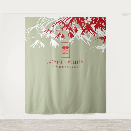 Moss Grey Bamboo laat de Chinese bruiloft achter Wandkleed (Voorkant)