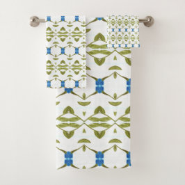 MOss Groen Blauw en Wit Patroon Bad Handdoek