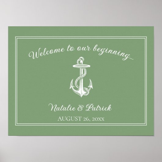 Moss Groen Nautisch Anker Bruiloft Poster (Voorkant)