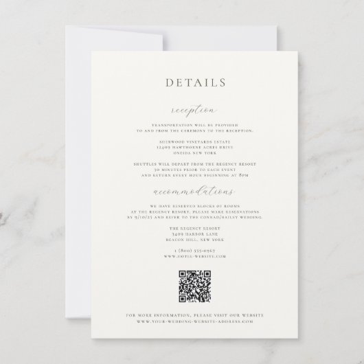 Moss Groene Bruiloft Details Kaart (Voorkant)