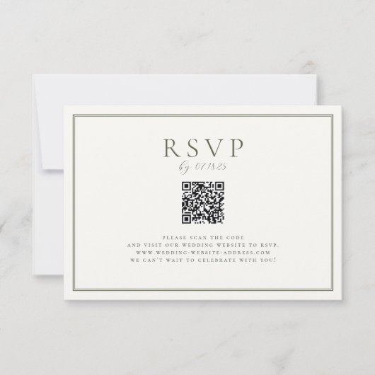 Moss Groene Bruiloft QR Code RSVP Kaartje (Voorkant)