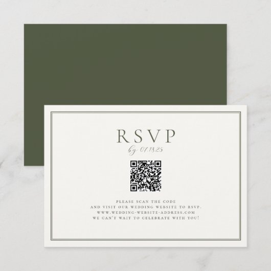 Moss Groene Bruiloft QR Code RSVP Kaartje (Voorkant / Achterkant)