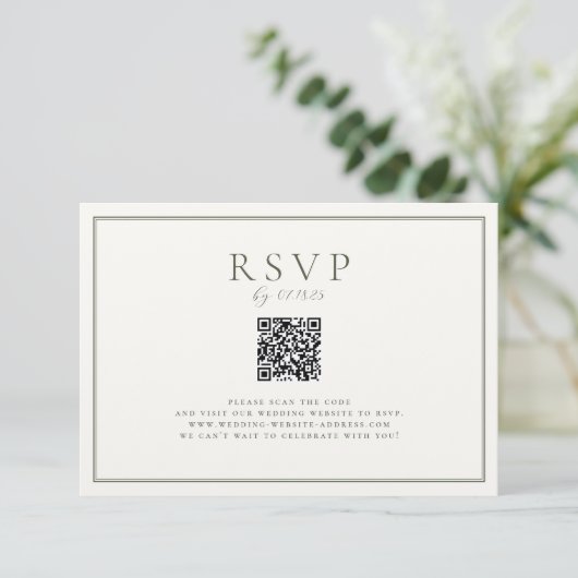 Moss Groene Bruiloft QR Code RSVP Kaartje (Staand voorkant)