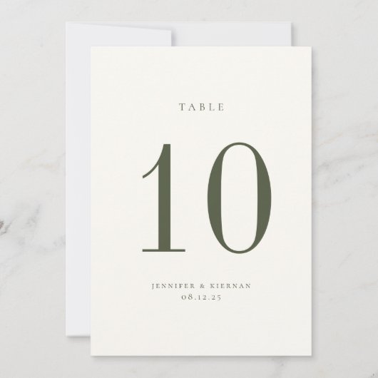 Moss Groene Bruiloft Tafel Nummer Kaart (Achterkant)