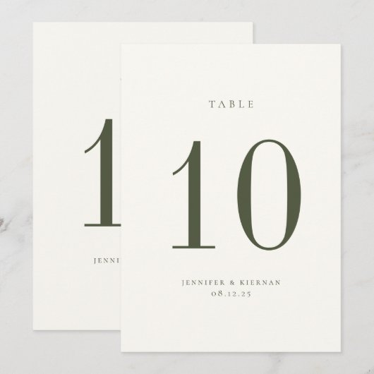 Moss Groene Bruiloft Tafel Nummer Kaart (Voorkant / Achterkant)