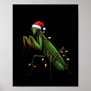 Moss Mantis Christmas Light Santa Hat Animal Insec Poster