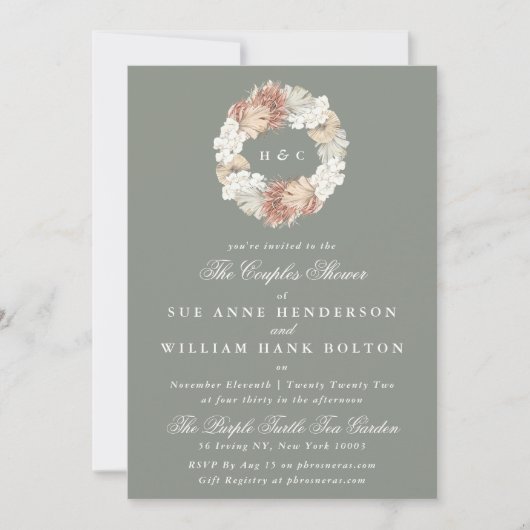 Moss Pampas Sage Monogram Wreatples Shower Kaart (Voorkant)