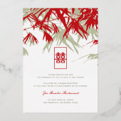 Moss & Red Bamboo laat dubbelXi Chinese bruiloft o Folie Uitnodiging (Achterkant)