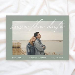 Moss Sage Green White Elegant Border Foto Save The Date