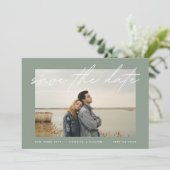 Moss Sage Green White Elegant Border Foto Save The Date (Staand voorkant)