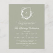 Moss Sage Green White floral monogram crest Budget Flyer (Voorkant)