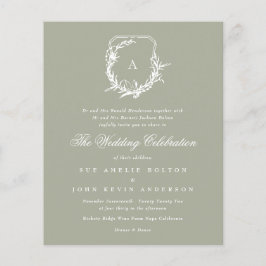 Moss Sage Green White floral monogram crest Budget Flyer