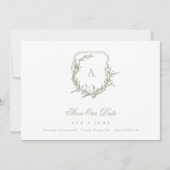 Moss Sage Green White  monogram crest Save The Date (Voorkant)