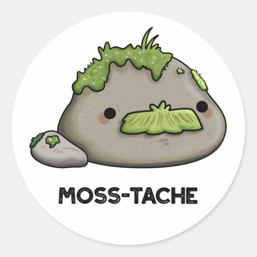 Moss-tache Funny Mustache Pun Ronde Sticker (Voorkant)