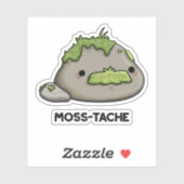 Moss-tache Funny Mustache Pun Sticker (Vel)