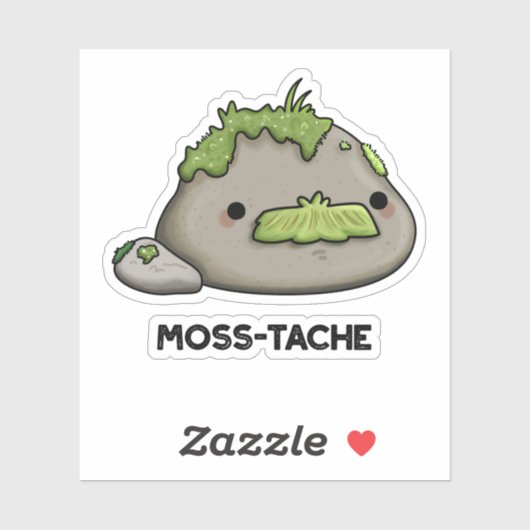 Moss-tache Funny Mustache Pun Sticker (Vel)