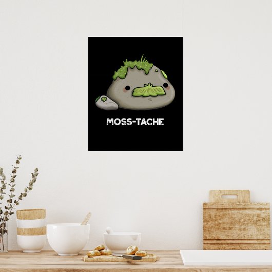 Moss-tache Grappige snor Pun Dark BG Poster (Keuken)