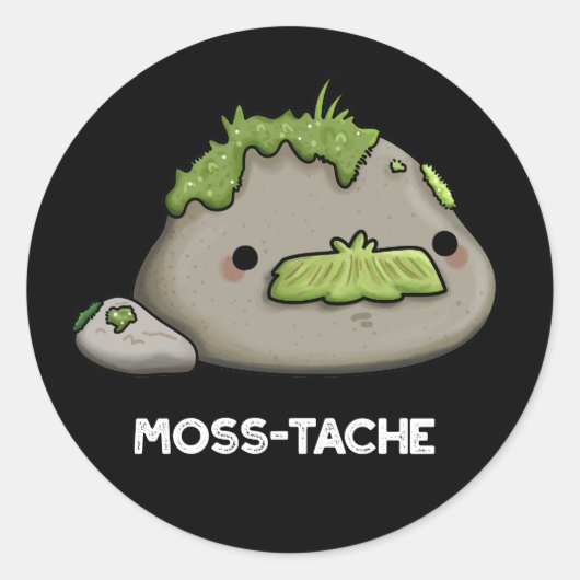 Moss-tache Grappige snor Pun Dark BG Ronde Sticker (Voorkant)