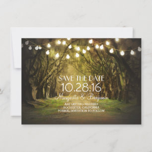 Moss Tree Path Rustic String Lights Sla de datum o Save The Date