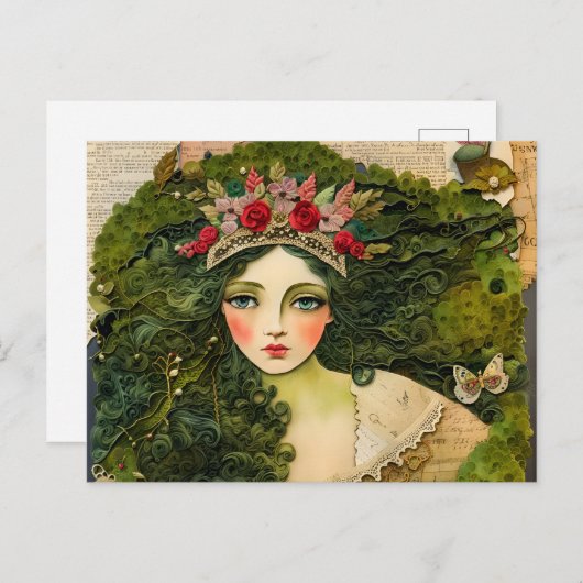 Moss Vrouw Sprookje Collage Briefkaart (Voorkant / Achterkant)