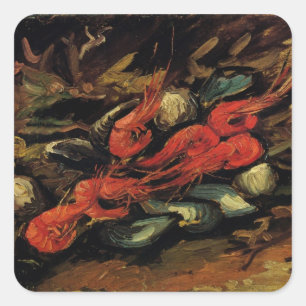 Mosselen en garnalen door Vincent van Gogh Vierkante Sticker